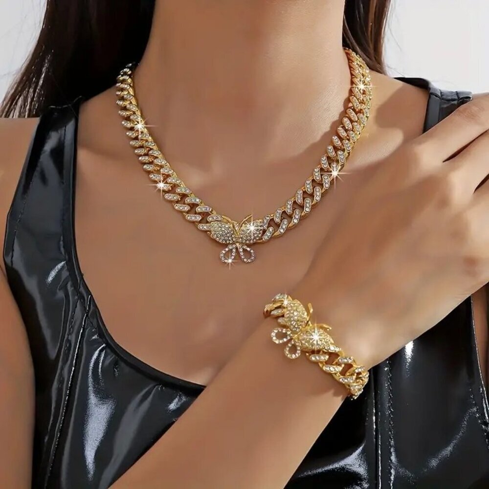 Butterfly Chain Jewelry Set Chain (Color: Golden)